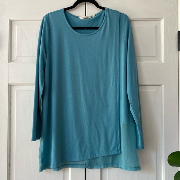 Soft Surroundings Touch of Sheer Tunic Top Size XL Shirt 2CM00 Blue Blouse Layer - Picture 1 of 8
